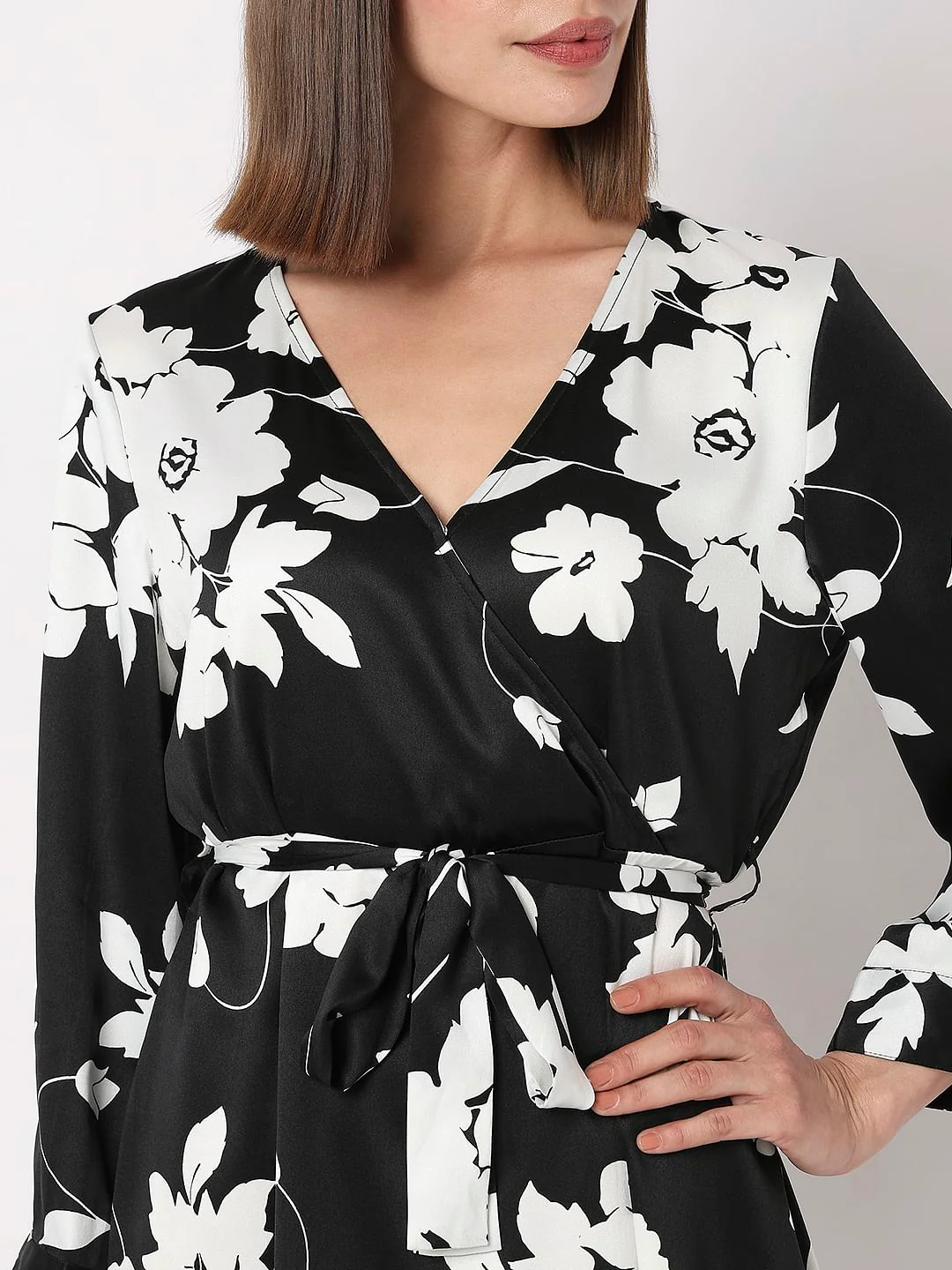 Black Floral Wrap Dress - Image 6