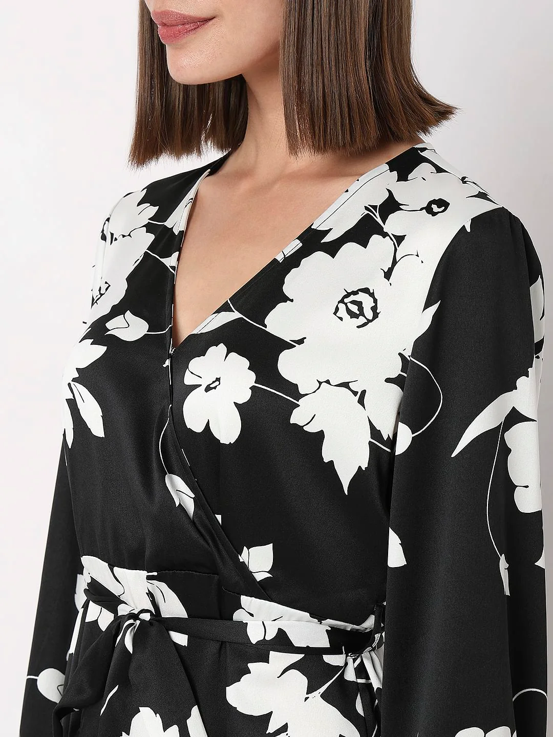 Black Floral Wrap Dress - Image 8