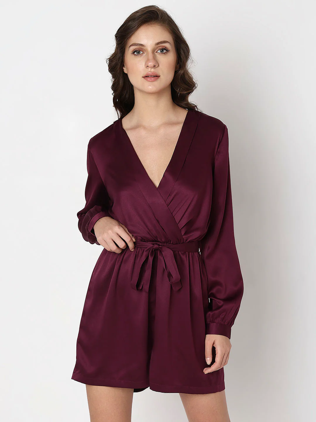 Maroon V-Neck Playsuit - Image 2