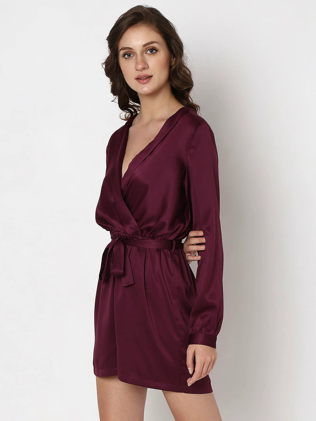 Maroon V-Neck Playsuit - Image 3