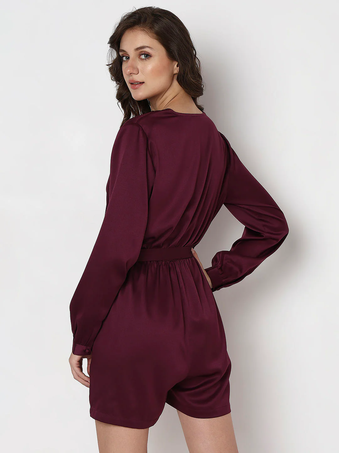 Maroon V-Neck Playsuit - Image 4