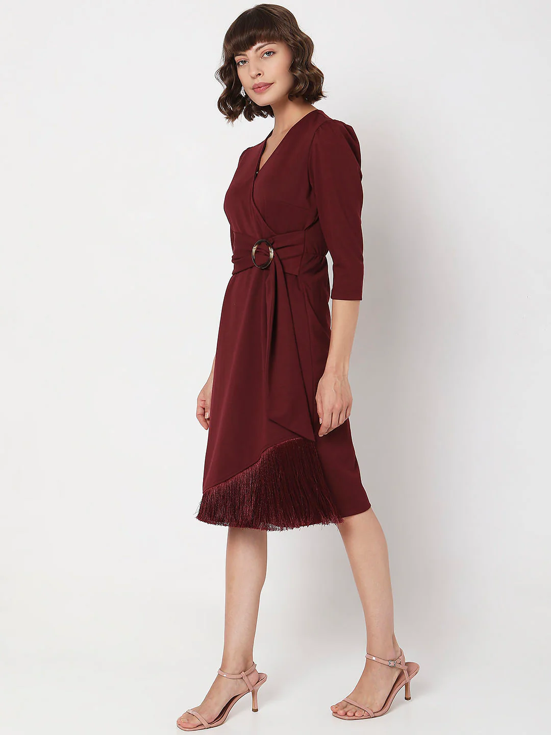 Maroon Fringe Detail Dress - Image 3