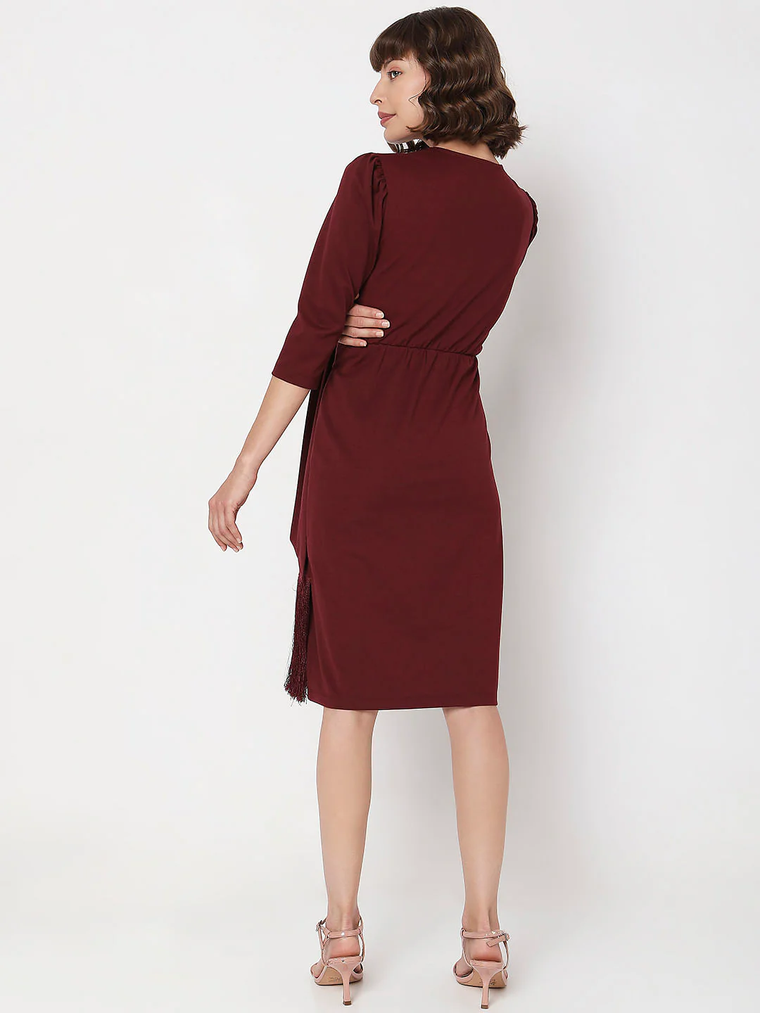 Maroon Fringe Detail Dress - Image 4