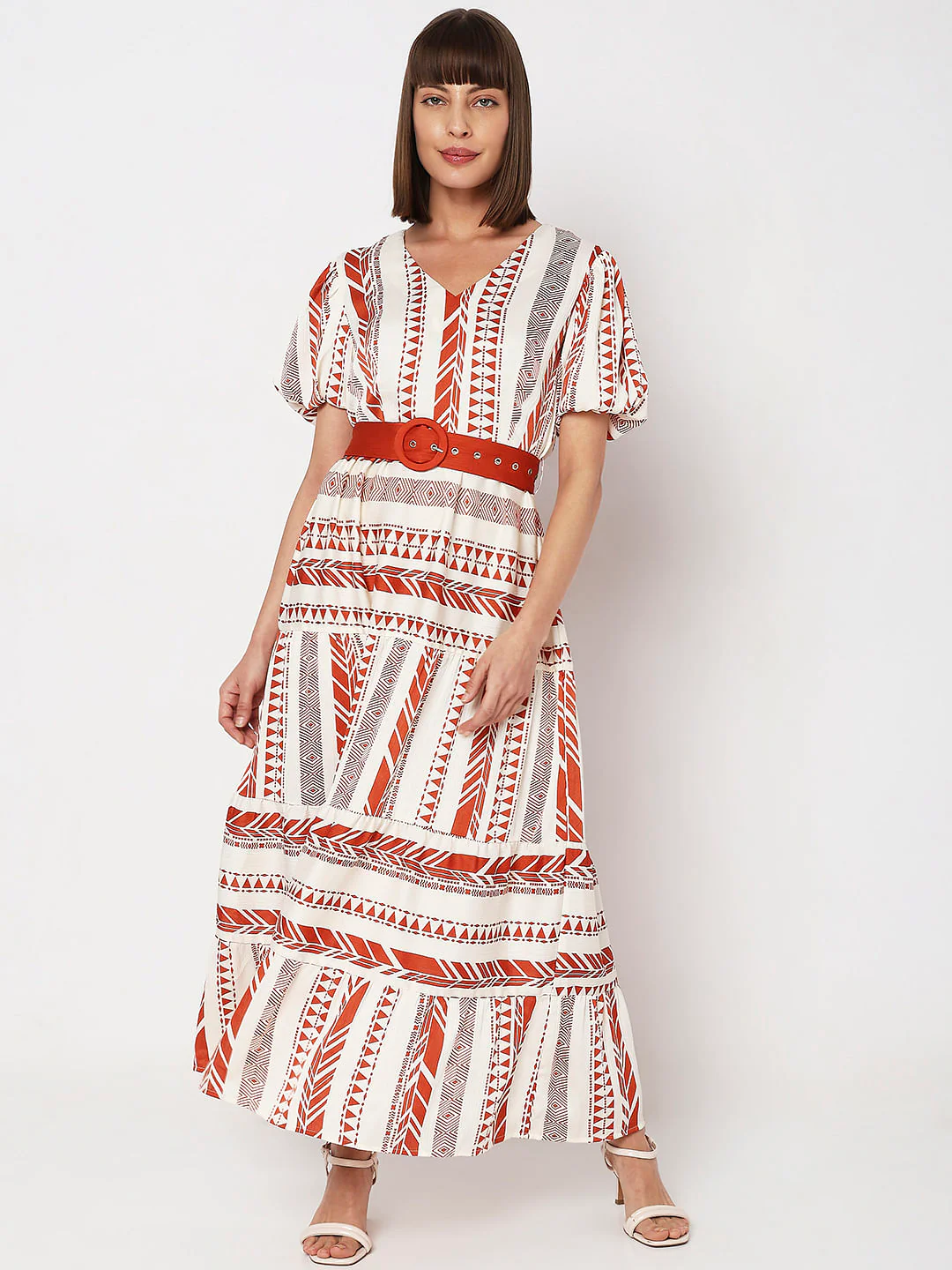 Red Printed V-Neck Maxi Dress - Image 2