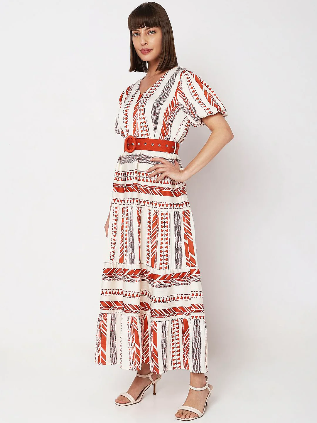 Red Printed V-Neck Maxi Dress - Image 3
