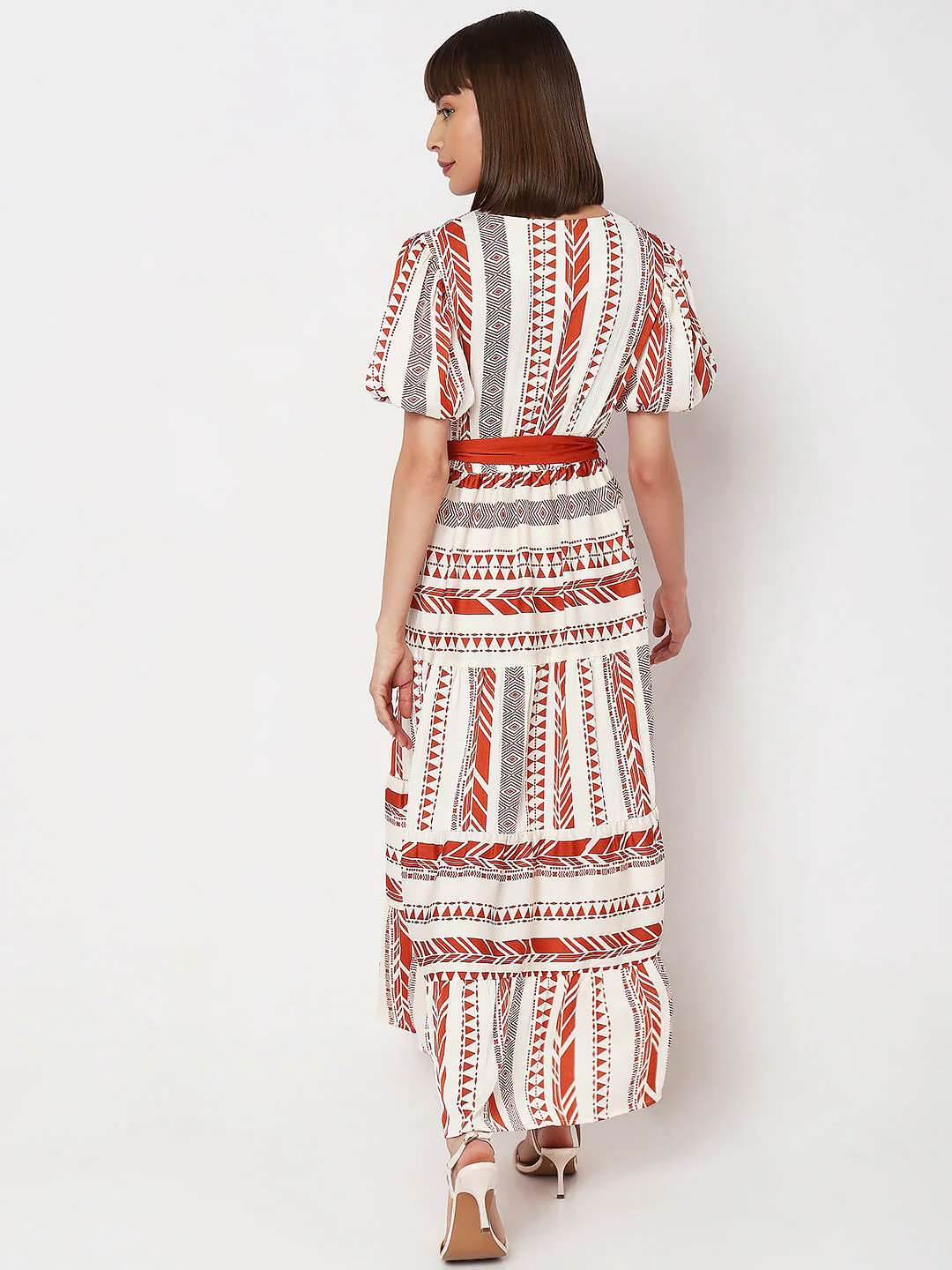 Red Printed V-Neck Maxi Dress - Image 4