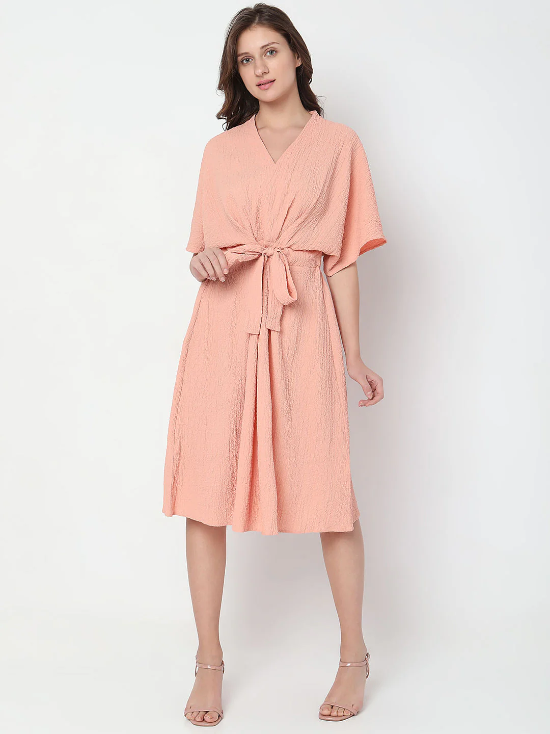 Peach Textured Midi Dress - Image 2