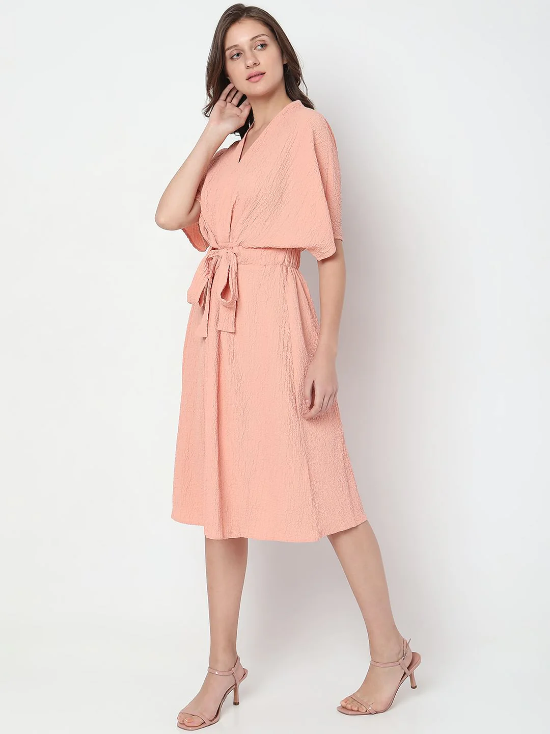 Peach Textured Midi Dress - Image 3