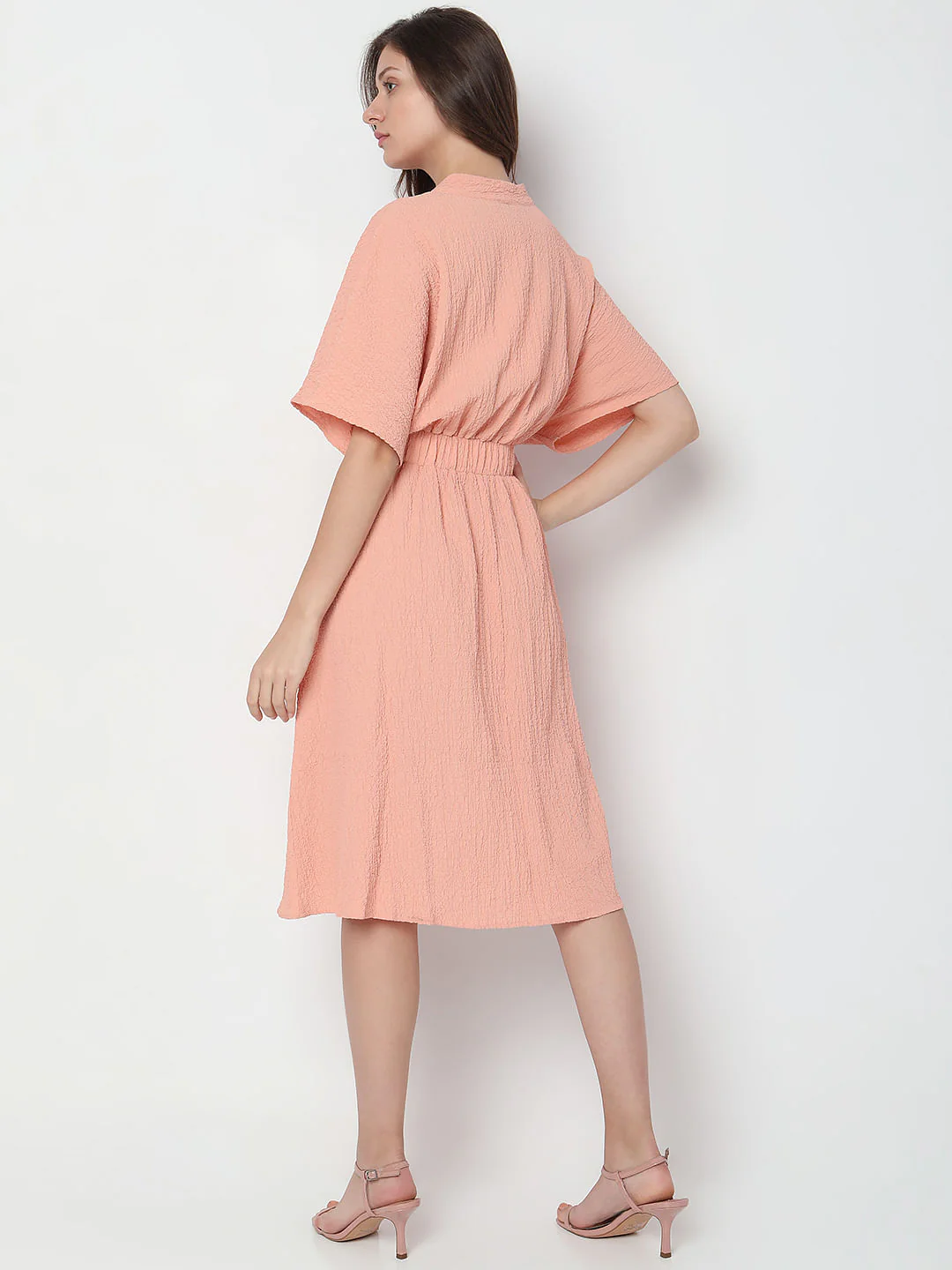 Peach Textured Midi Dress - Image 4