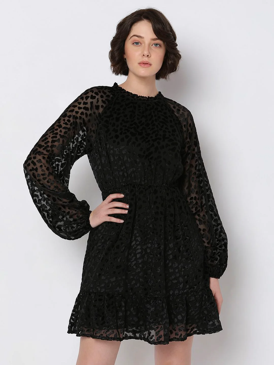 Black Animal Print Fit & Flare Dress