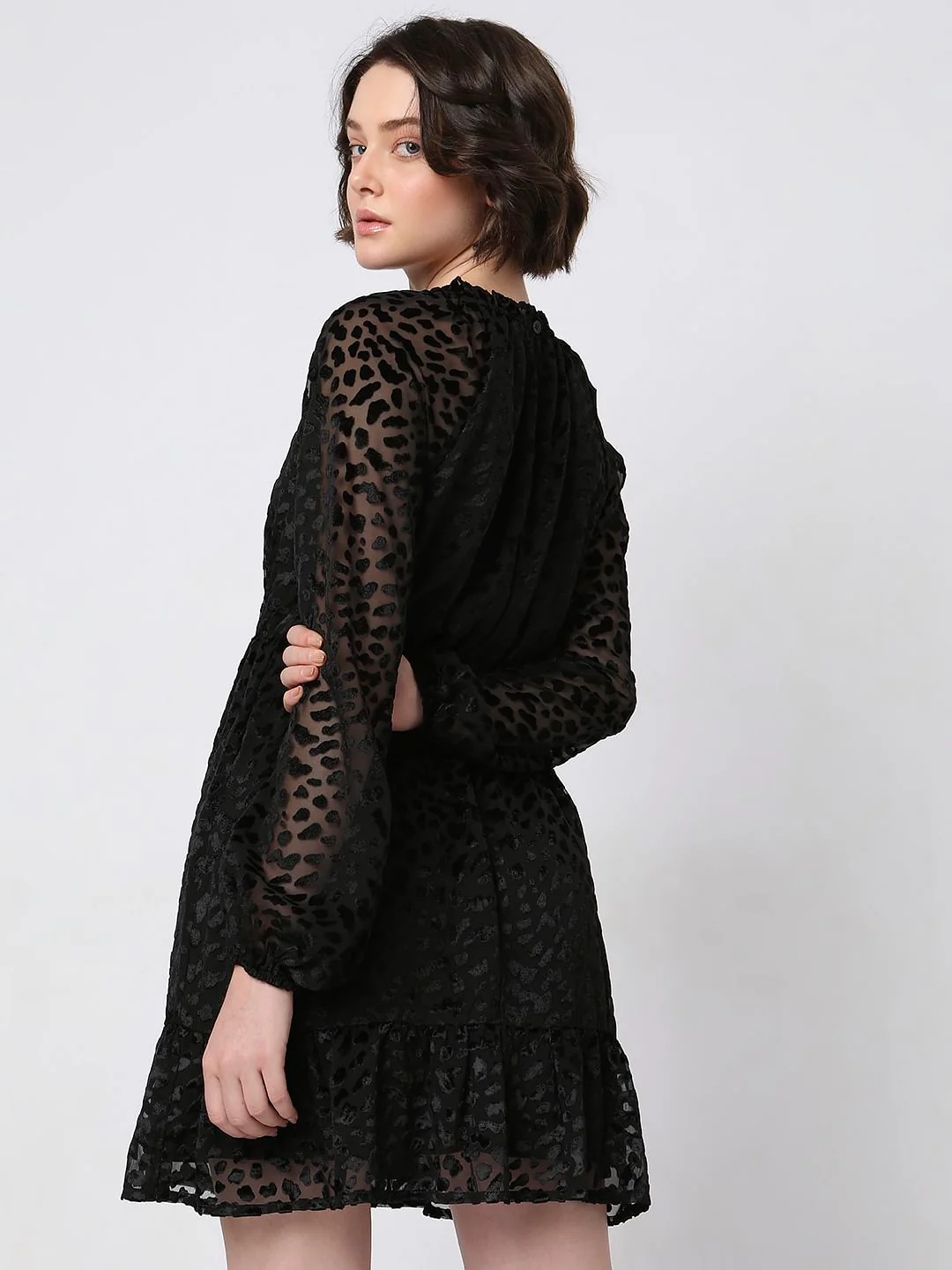 Black Animal Print Fit & Flare Dress - Image 3