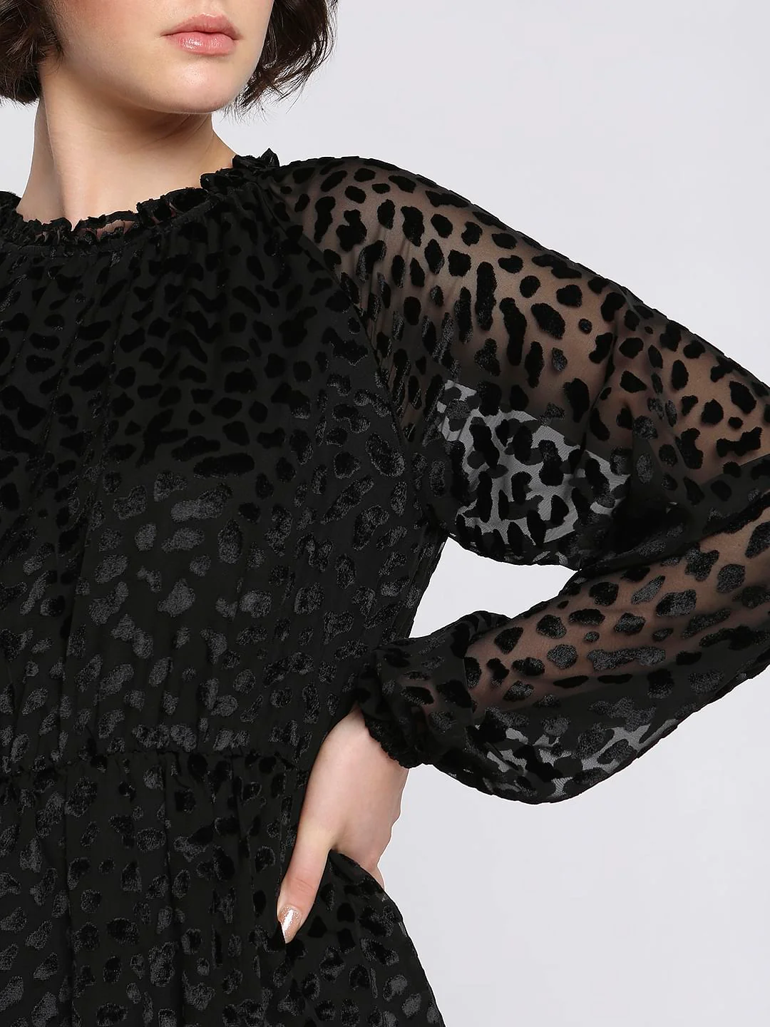 Black Animal Print Fit & Flare Dress - Image 5
