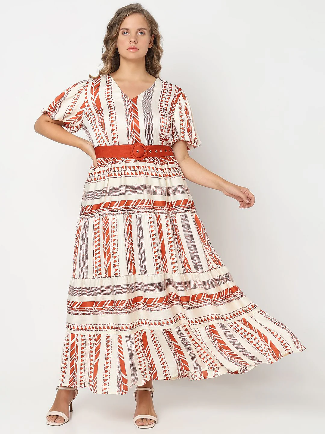 Curve Red Geometric Print Maxi Dress - Image 2