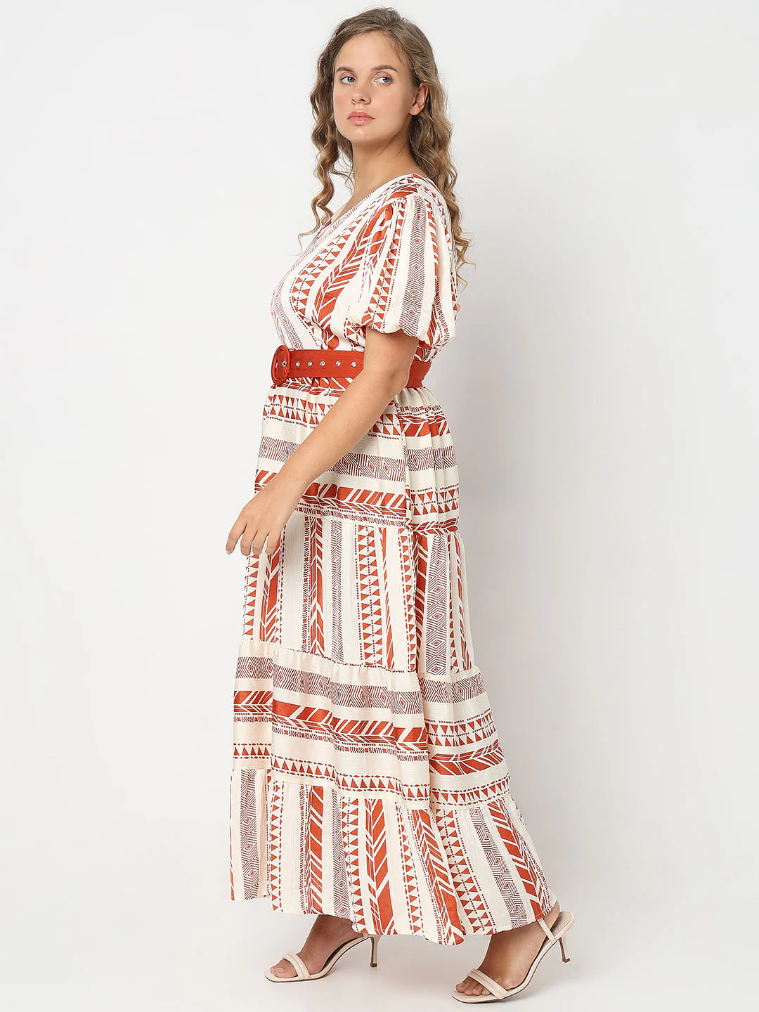 Curve Red Geometric Print Maxi Dress - Image 3