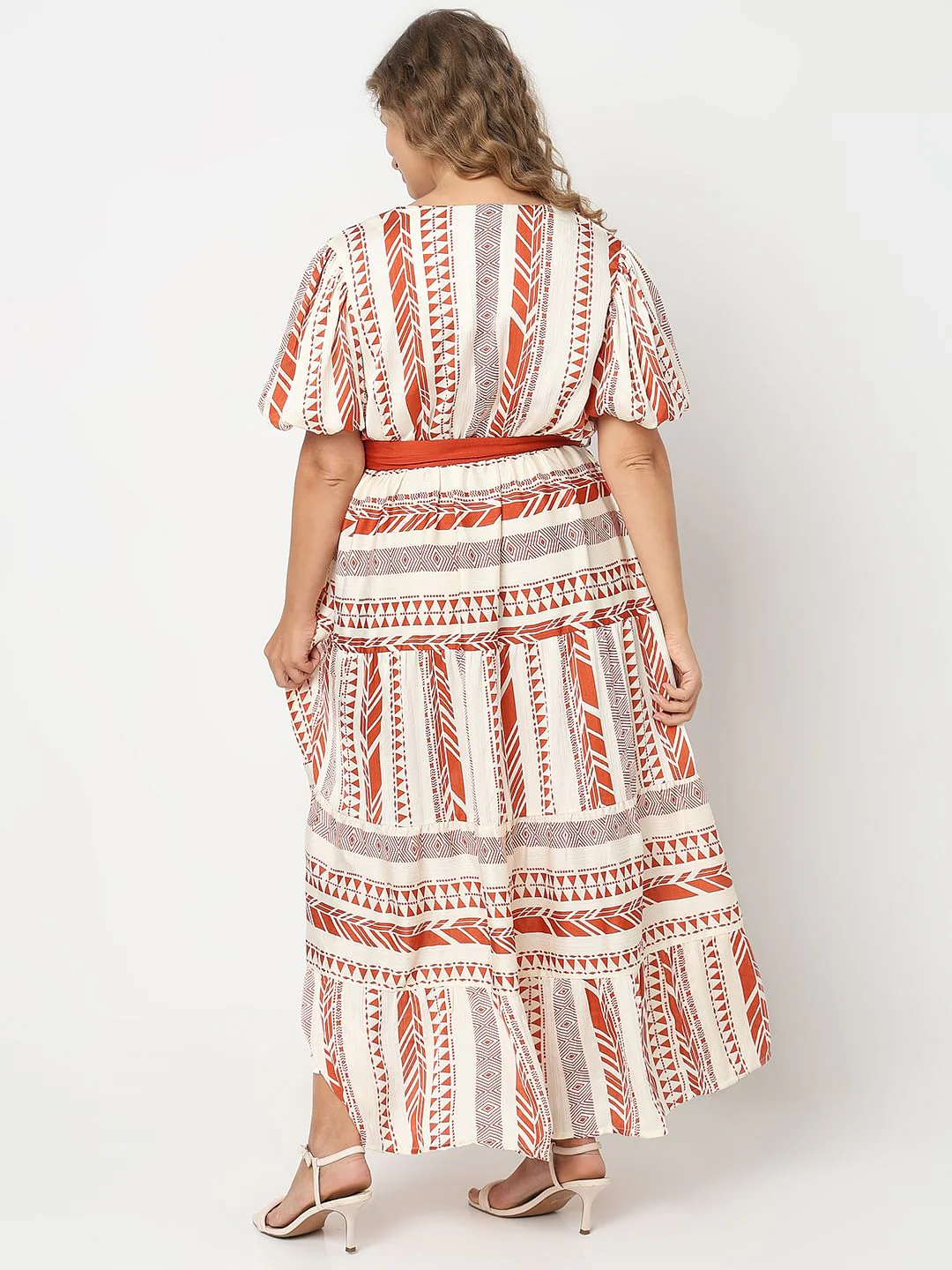 Curve Red Geometric Print Maxi Dress - Image 4