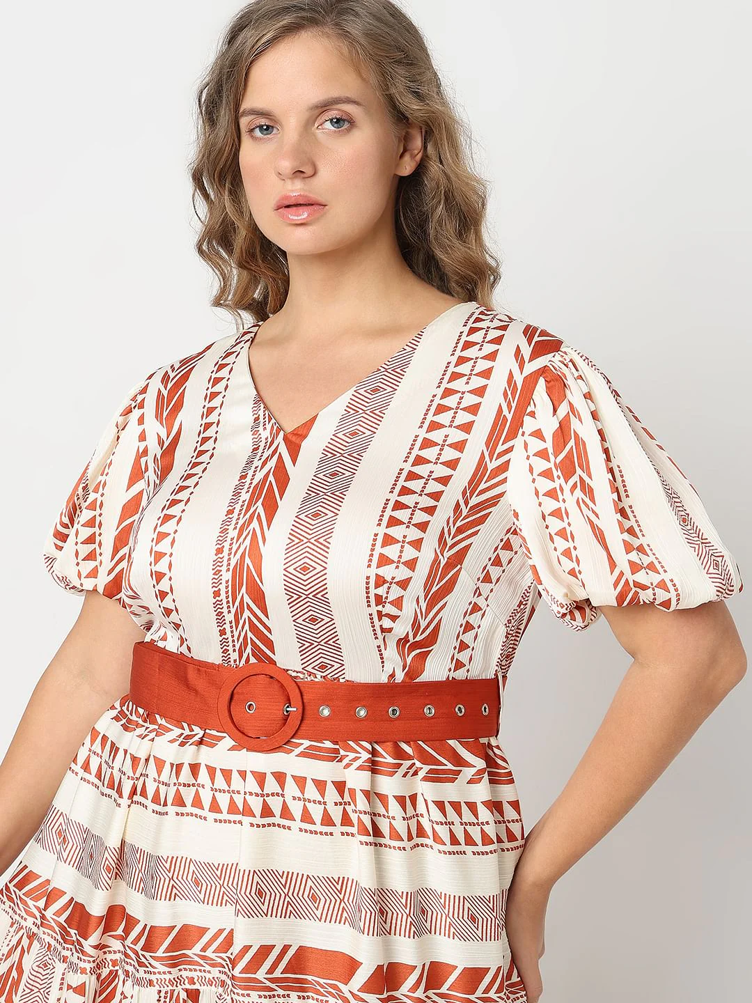 Curve Red Geometric Print Maxi Dress - Image 5