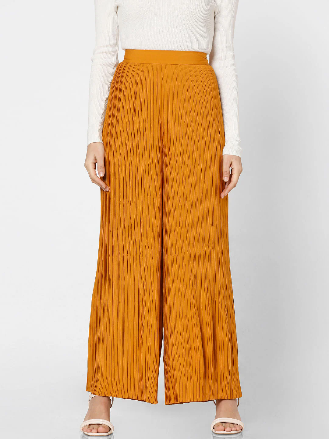 Orange High Rise Pleated Pants - Image 2