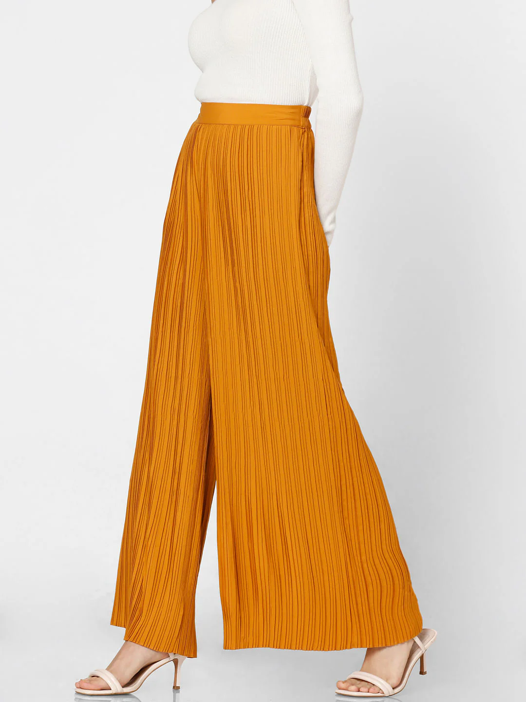 Orange High Rise Pleated Pants - Image 3