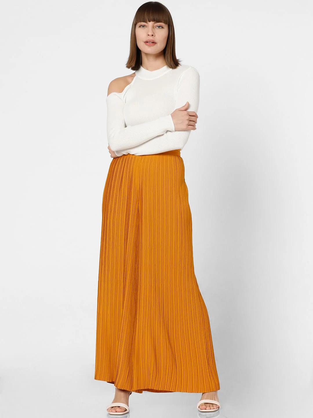 Orange High Rise Pleated Pants - Image 5