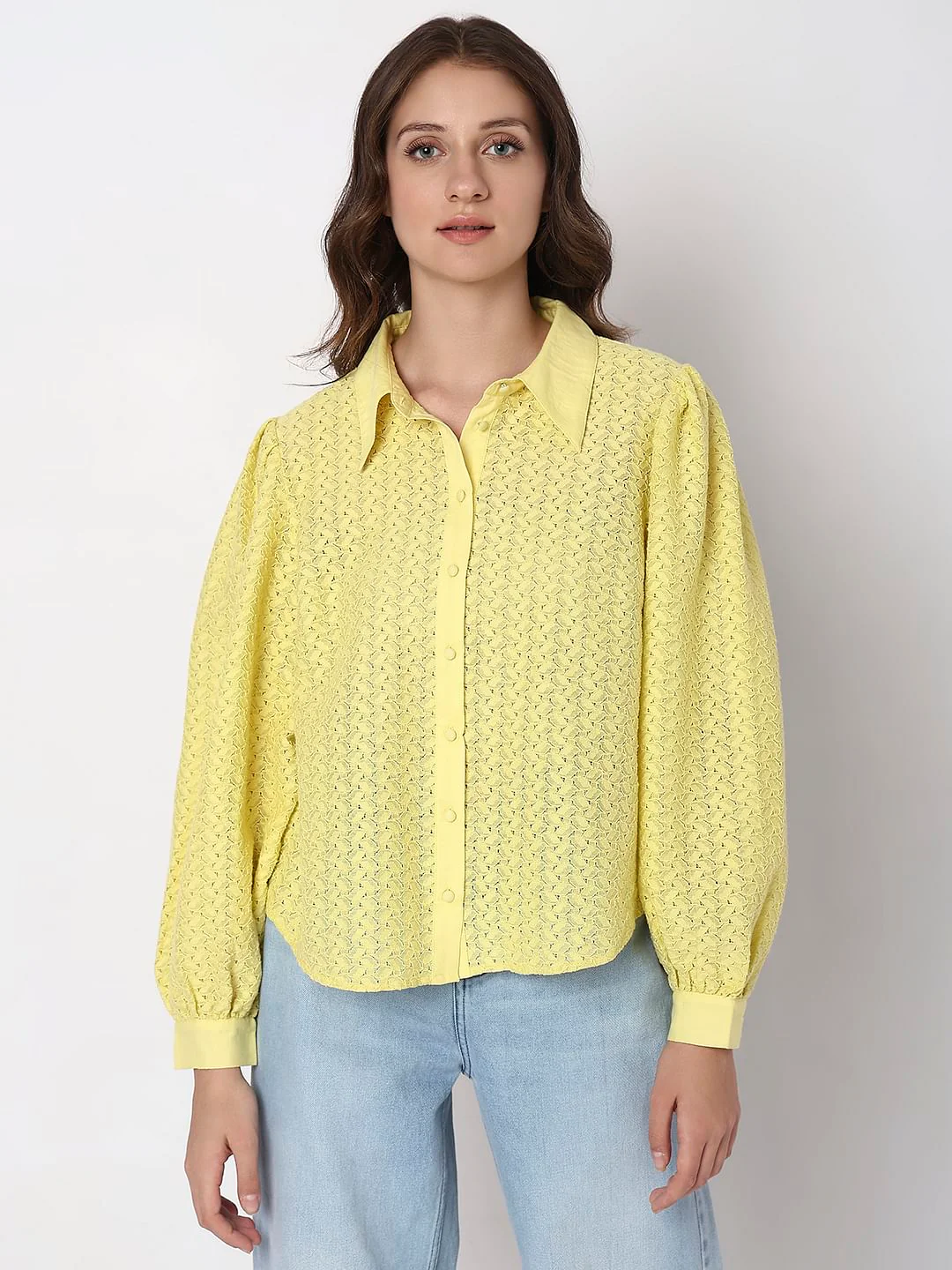Yellow Lace Full Sleeves Shirt - Image 2