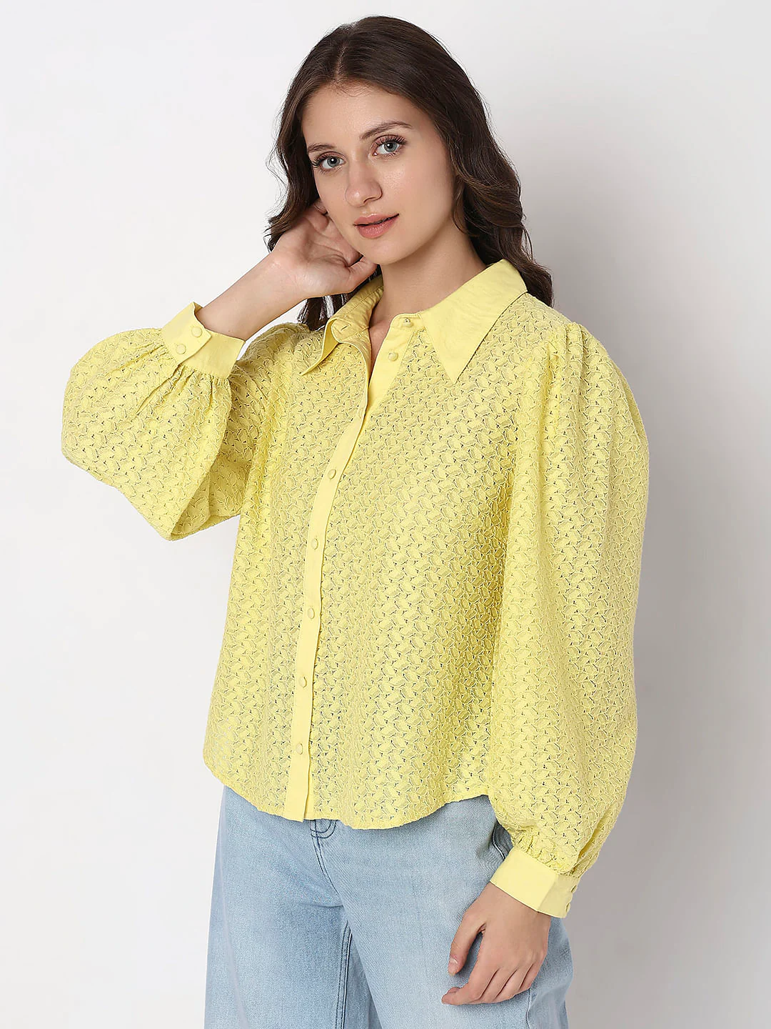 Yellow Lace Full Sleeves Shirt - Image 3