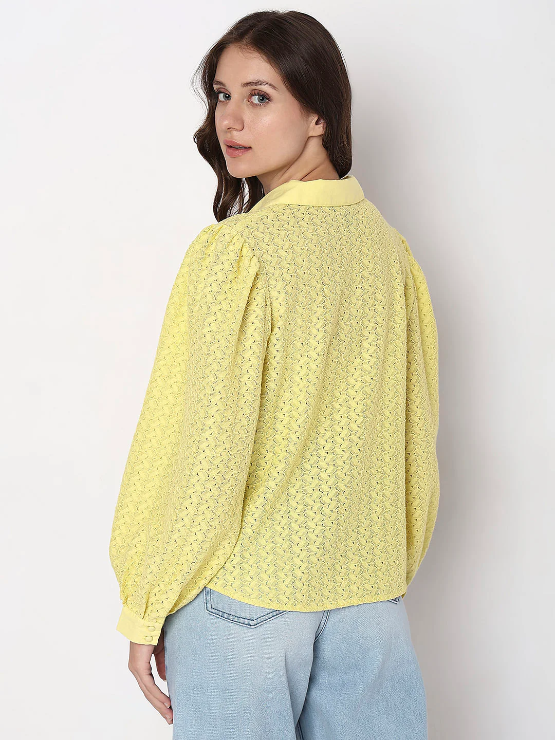 Yellow Lace Full Sleeves Shirt - Image 4