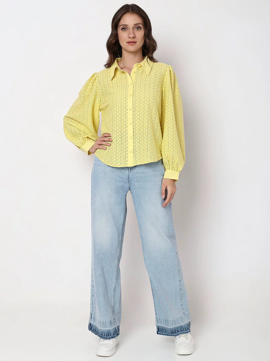 Yellow Lace Full Sleeves Shirt - Image 5