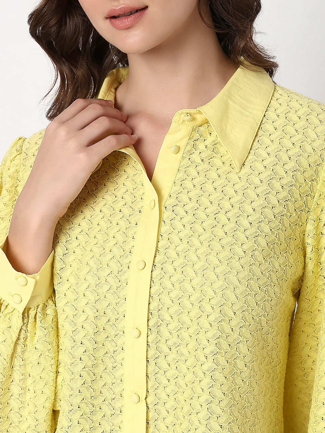Yellow Lace Full Sleeves Shirt - Image 6