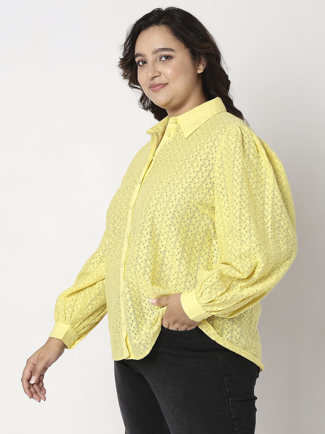 Curve Light Yellow Lace Shirt - Image 2