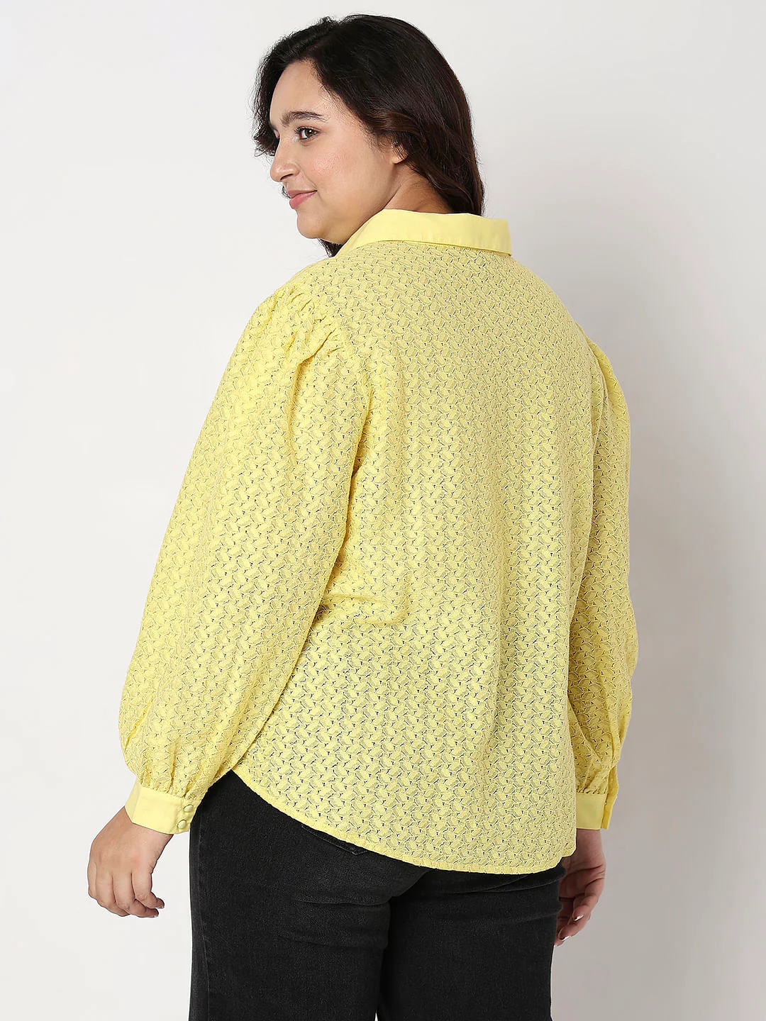 Curve Light Yellow Lace Shirt - Image 3