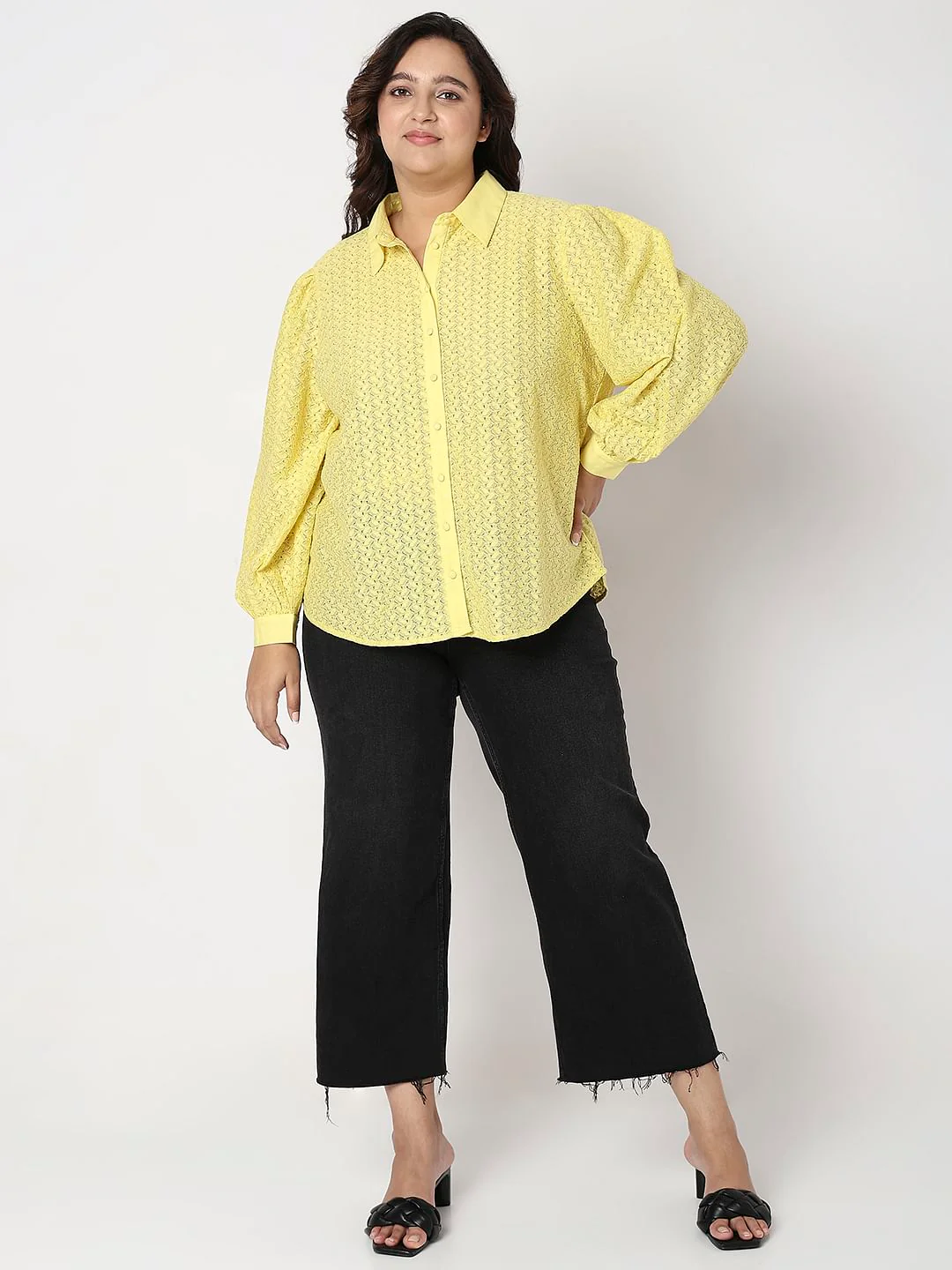 Curve Light Yellow Lace Shirt - Image 4