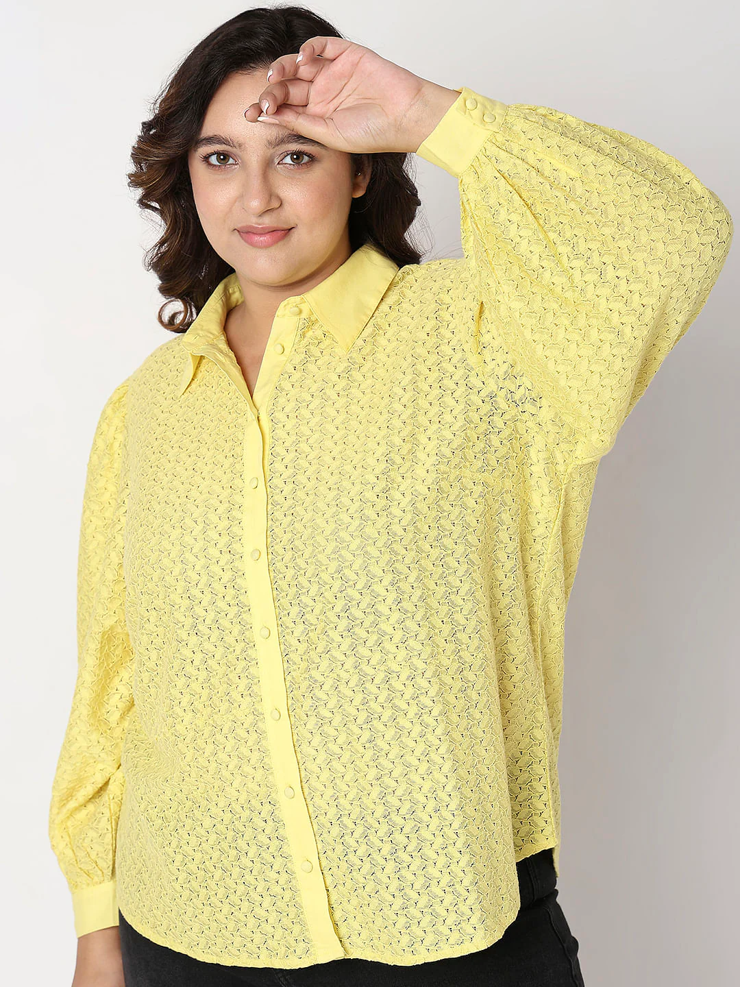 Curve Light Yellow Lace Shirt - Image 5