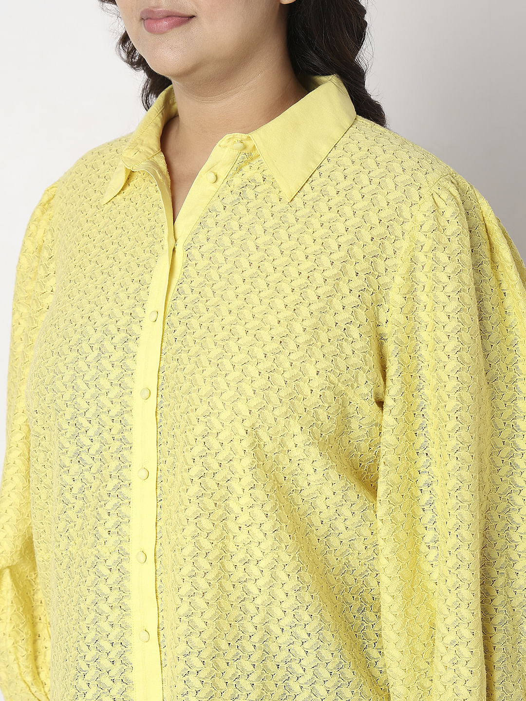 Curve Light Yellow Lace Shirt - Image 7