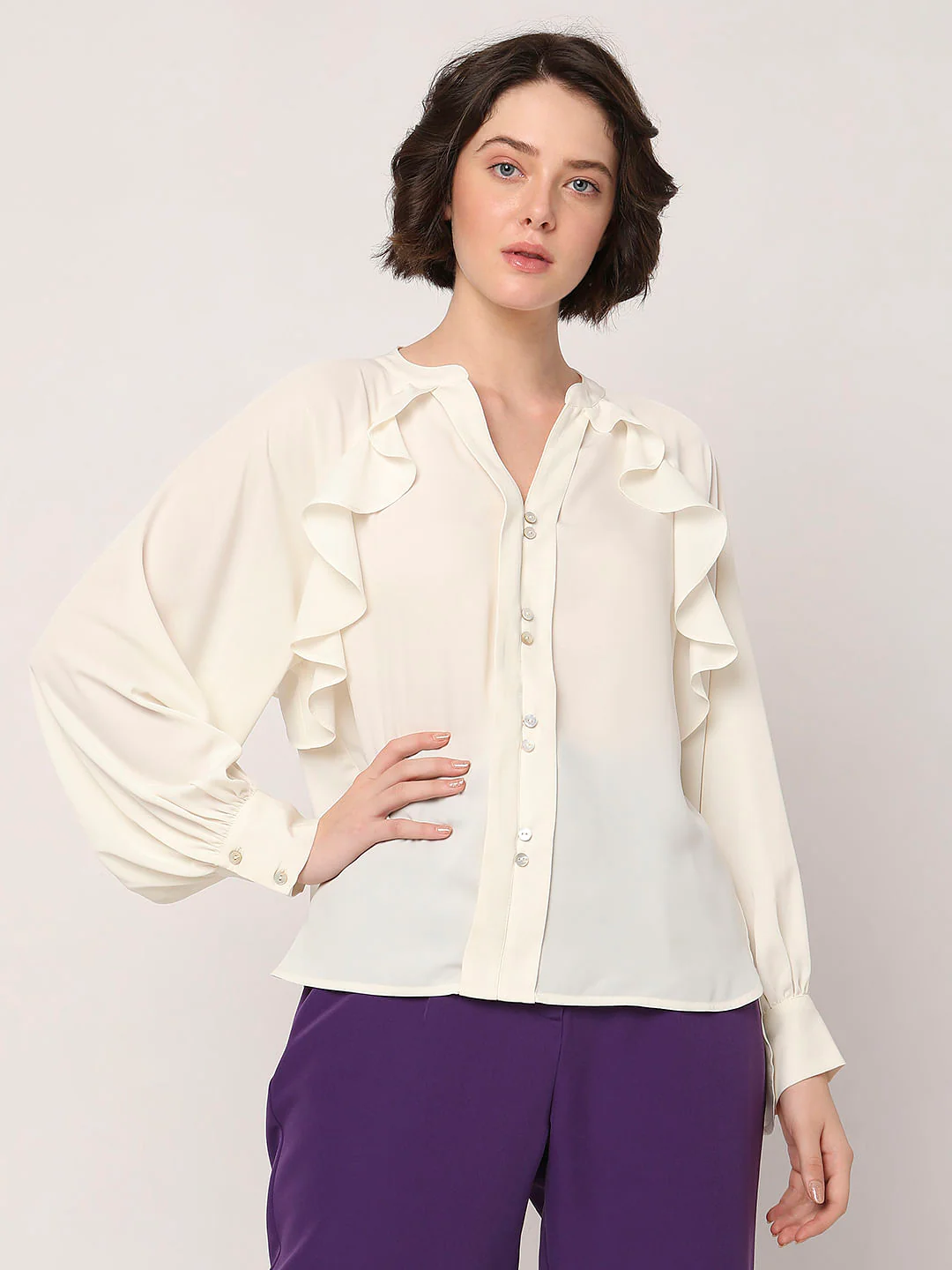 Off-White Ruffle Detail Shirt - Image 2
