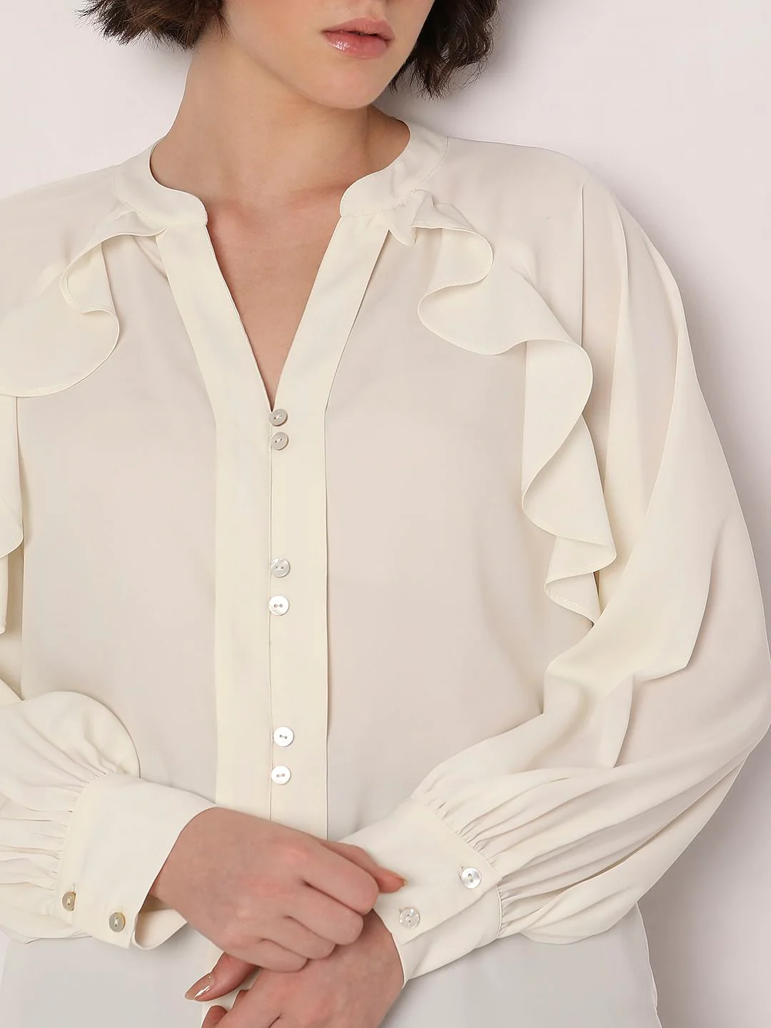 Off-White Ruffle Detail Shirt - Image 6