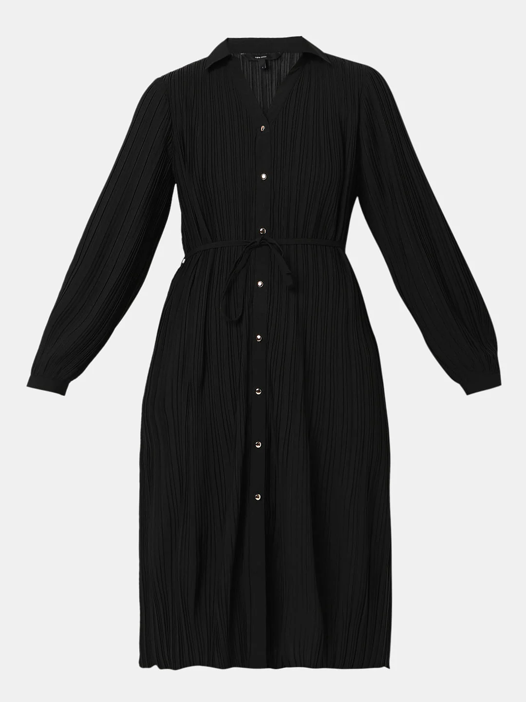 Black Pleated Midi Shirt Dress - Image 6