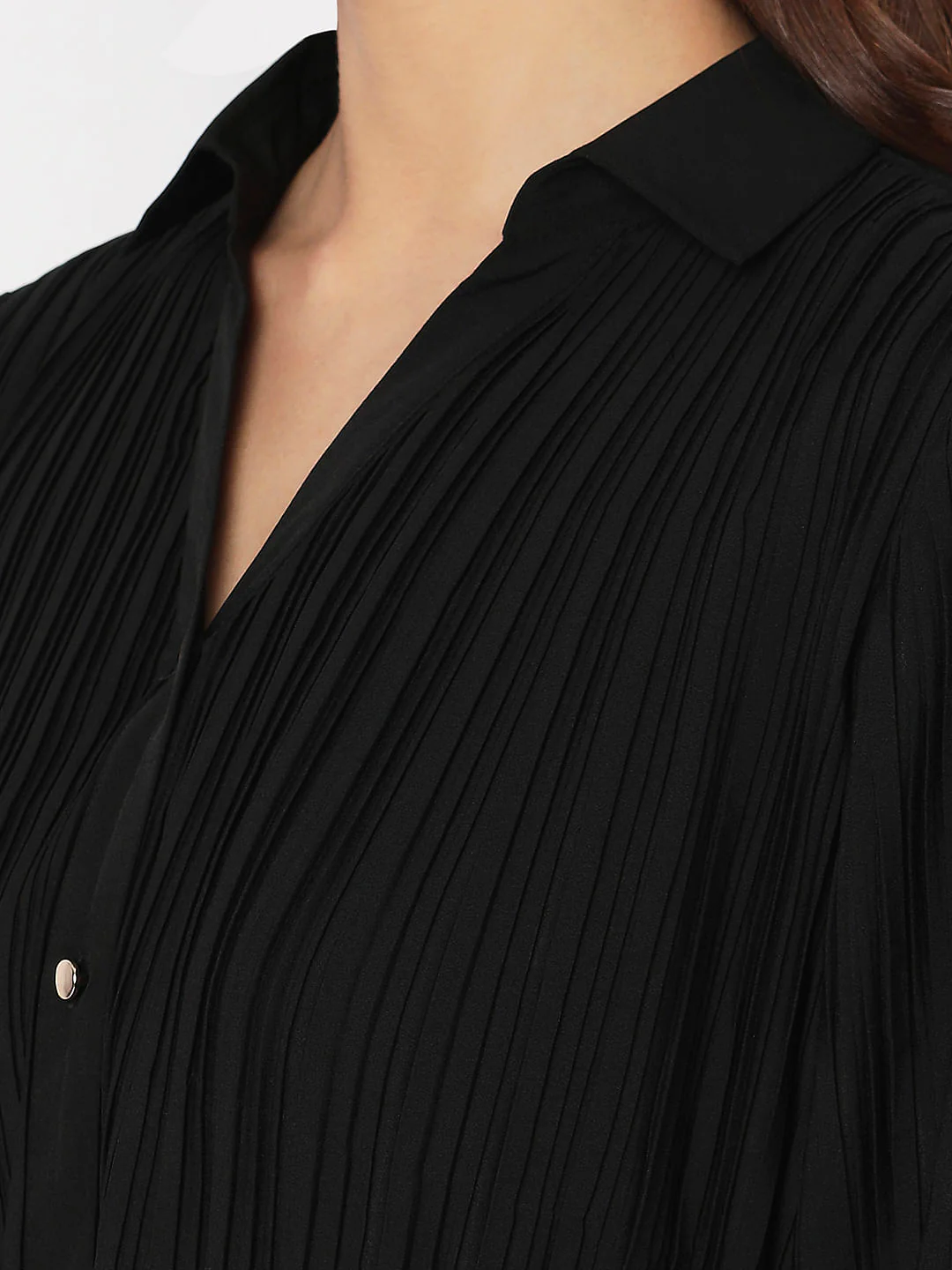 Black Pleated Midi Shirt Dress - Image 7