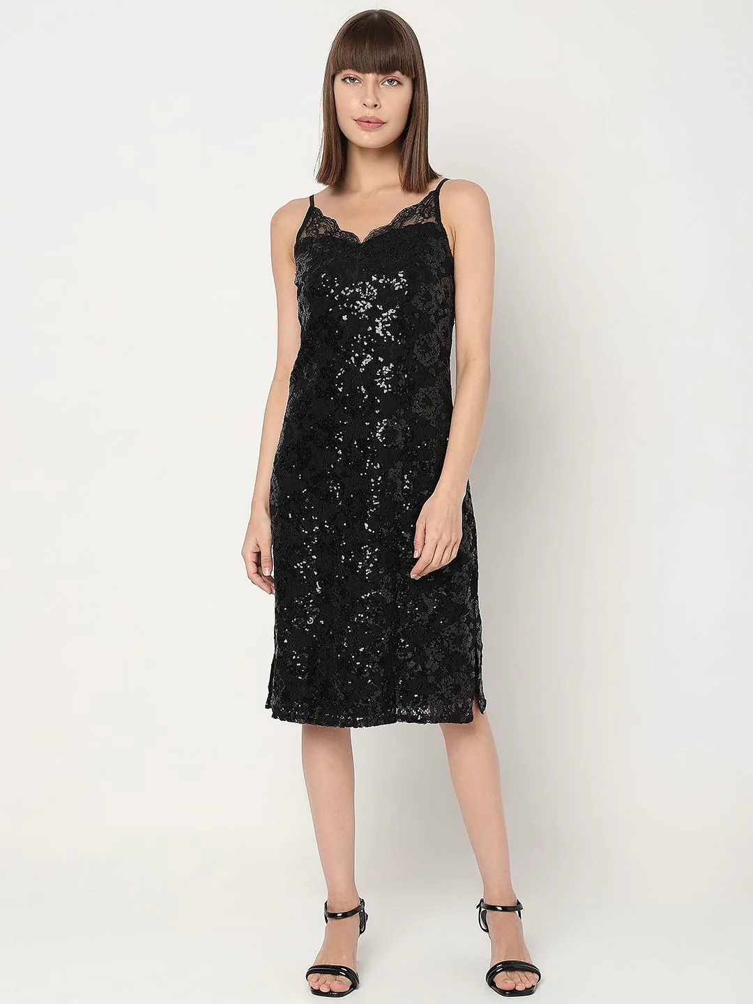 Black Sequin Detail Midi Dress - Image 2