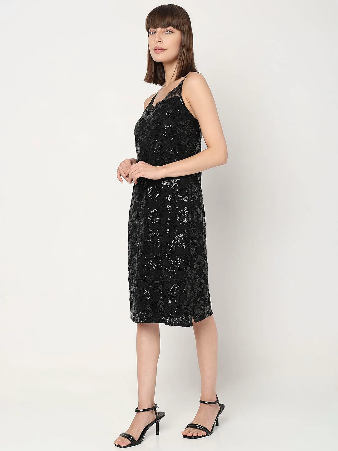 Black Sequin Detail Midi Dress - Image 3