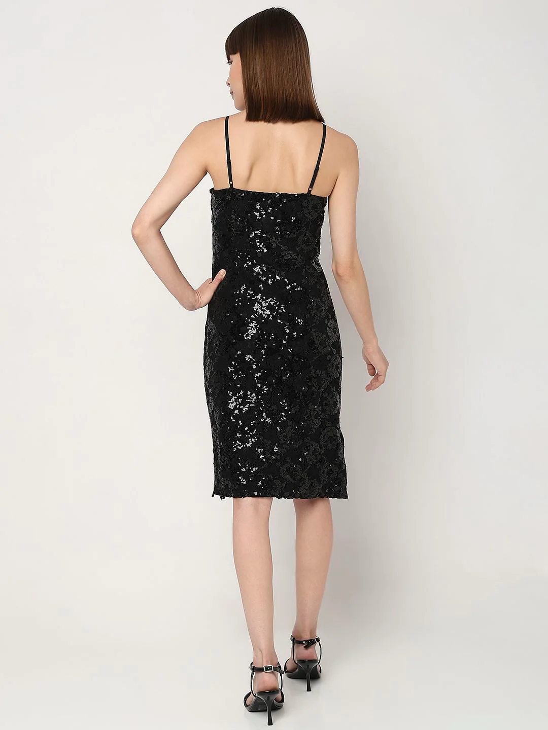 Black Sequin Detail Midi Dress - Image 4
