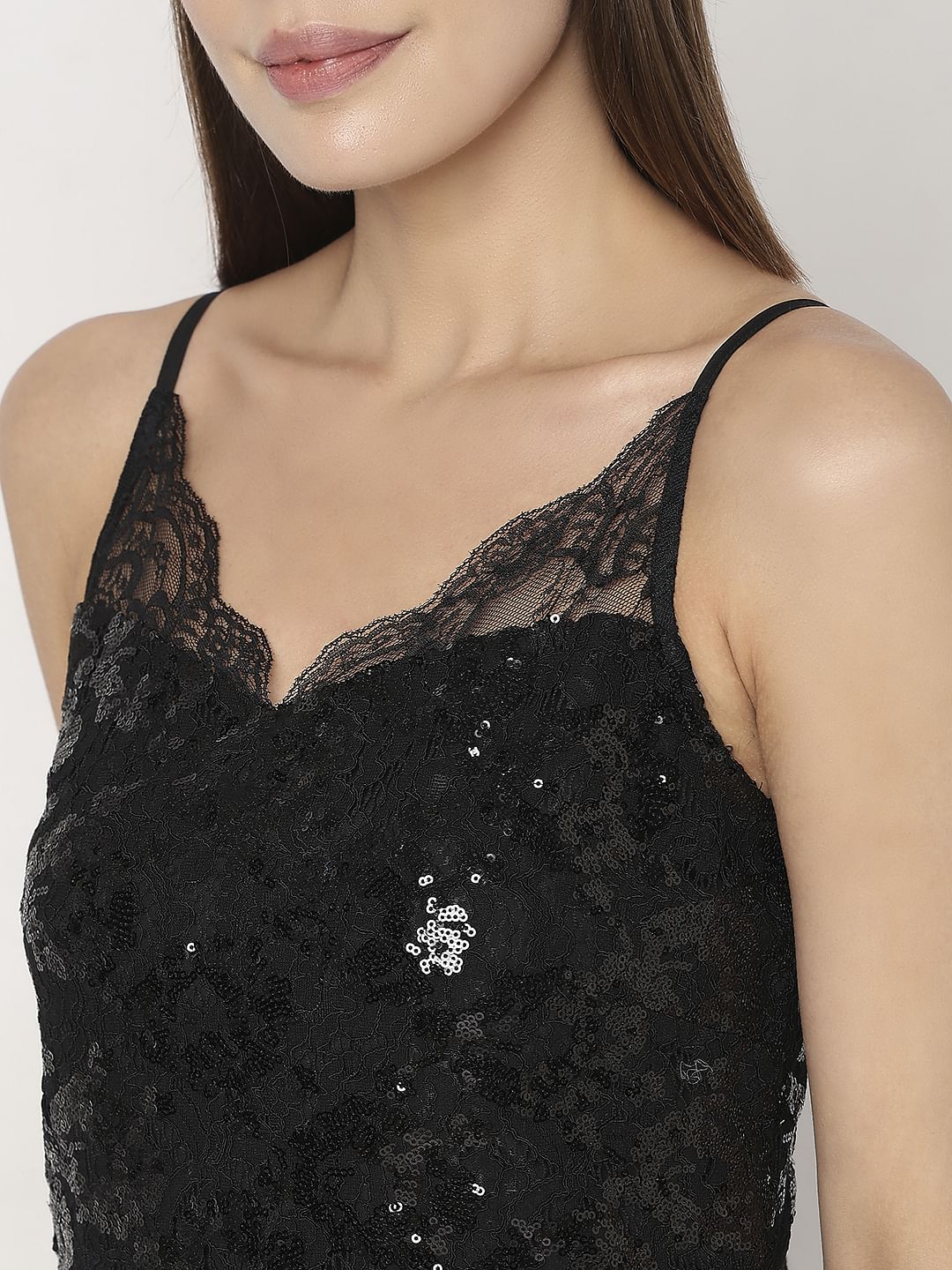 Black Sequin Detail Midi Dress - Image 7