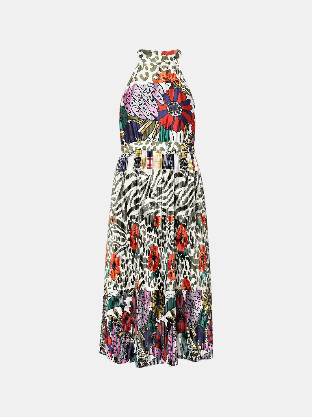 Green Floral Pleated Midi Dress - Image 6