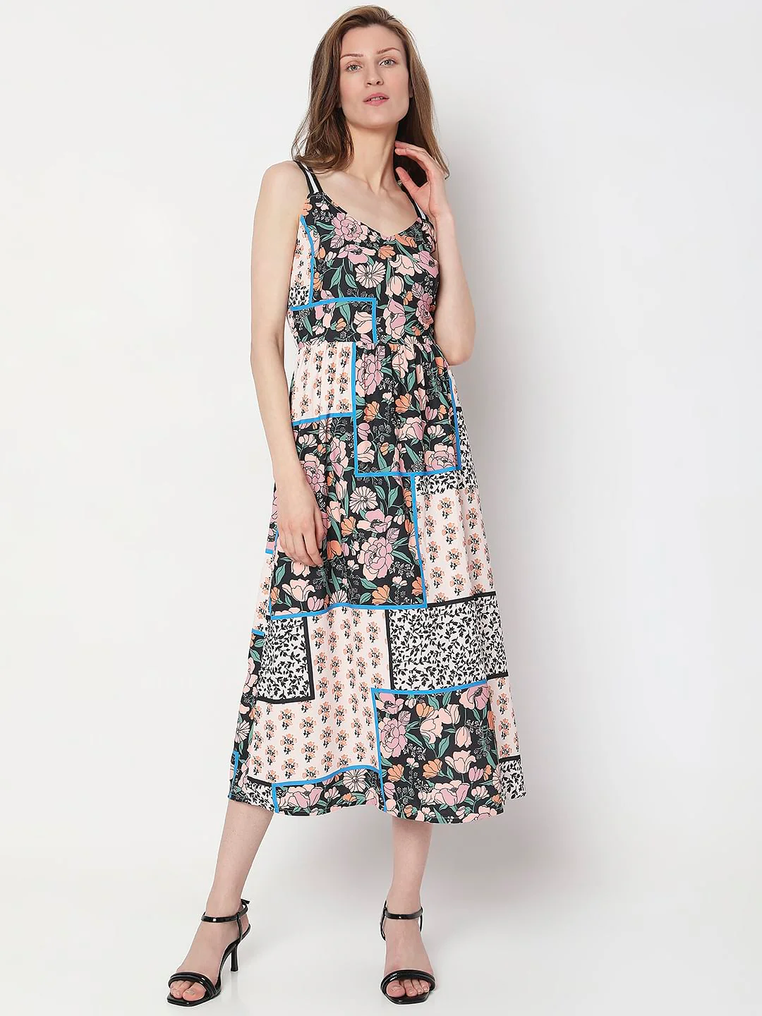 Beige Abstract Print Midi Dress - Image 2