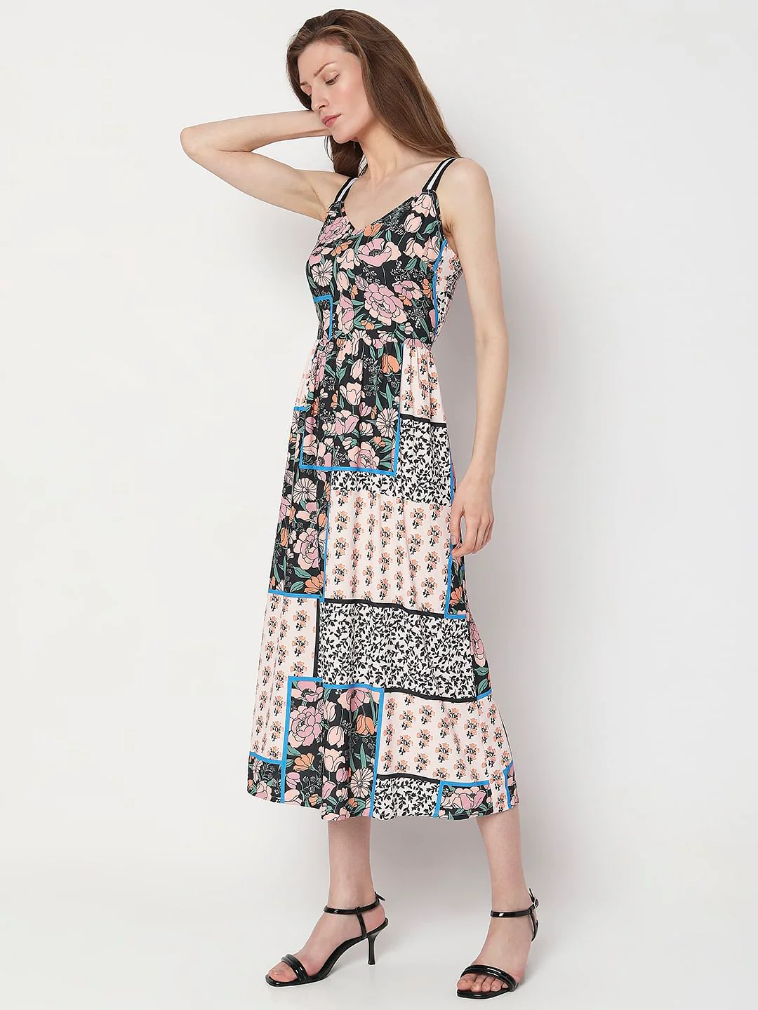 Beige Abstract Print Midi Dress - Image 3