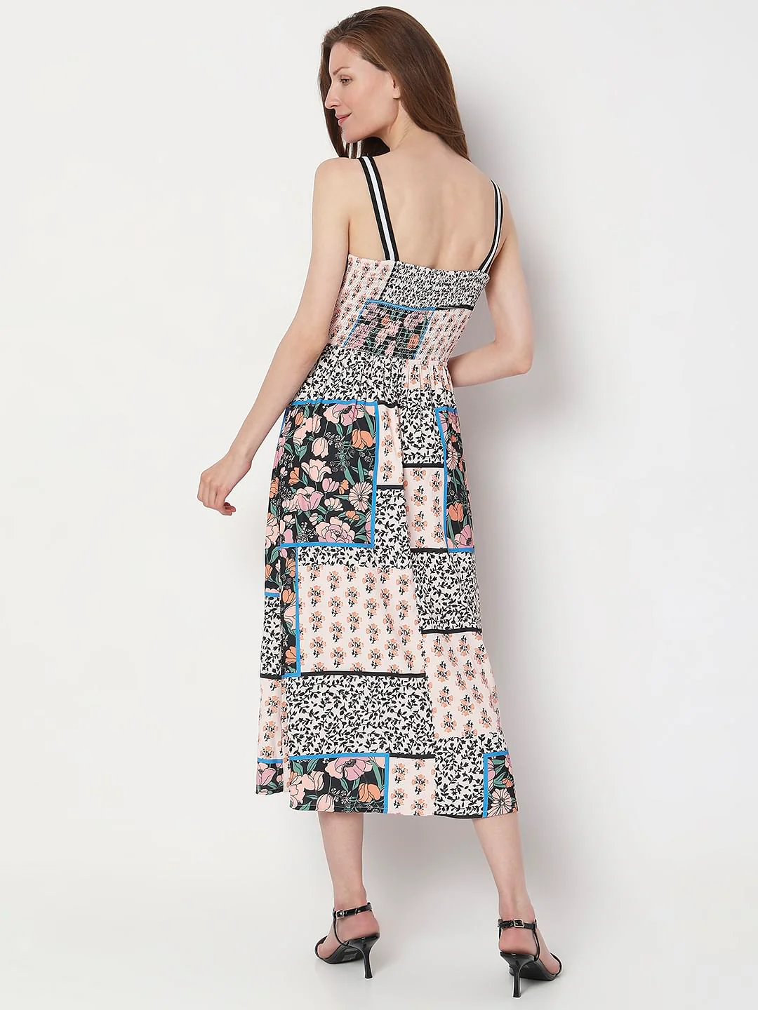 Beige Abstract Print Midi Dress - Image 4