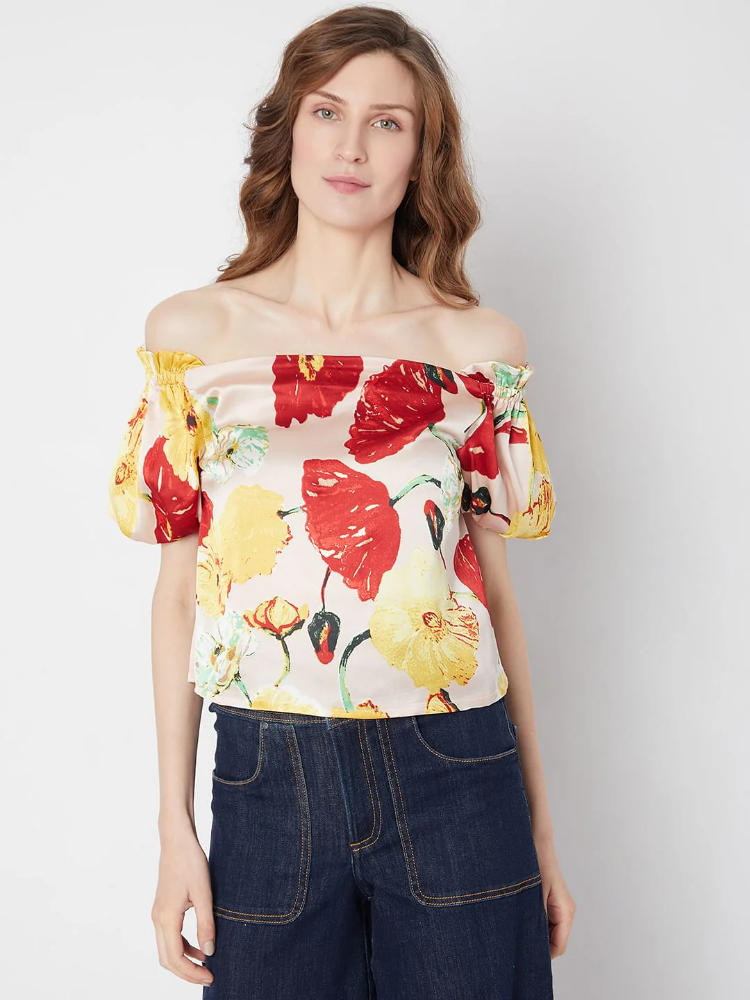 Peach Floral Off-Shoulder Top - Image 2