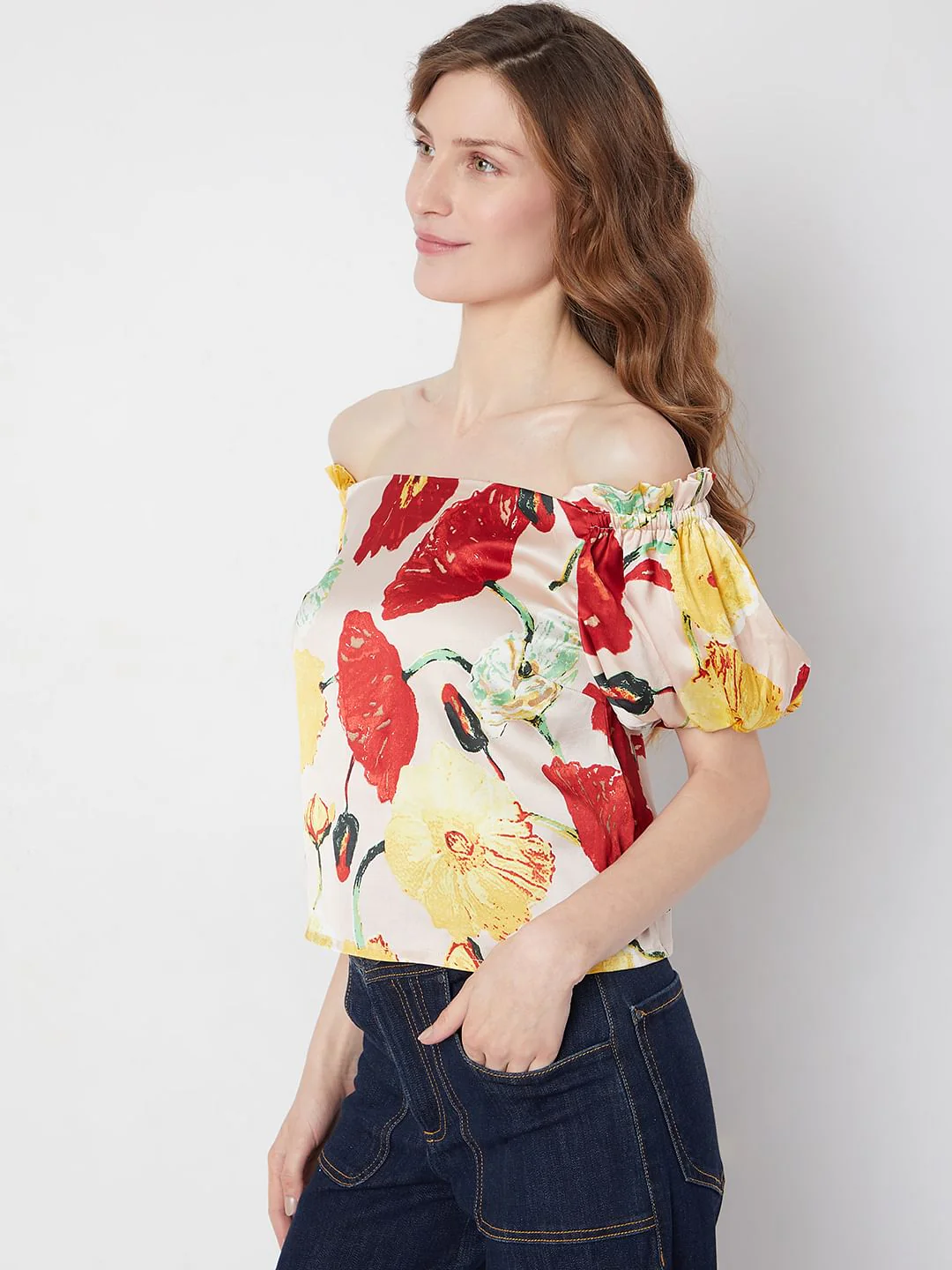 Peach Floral Off-Shoulder Top - Image 3
