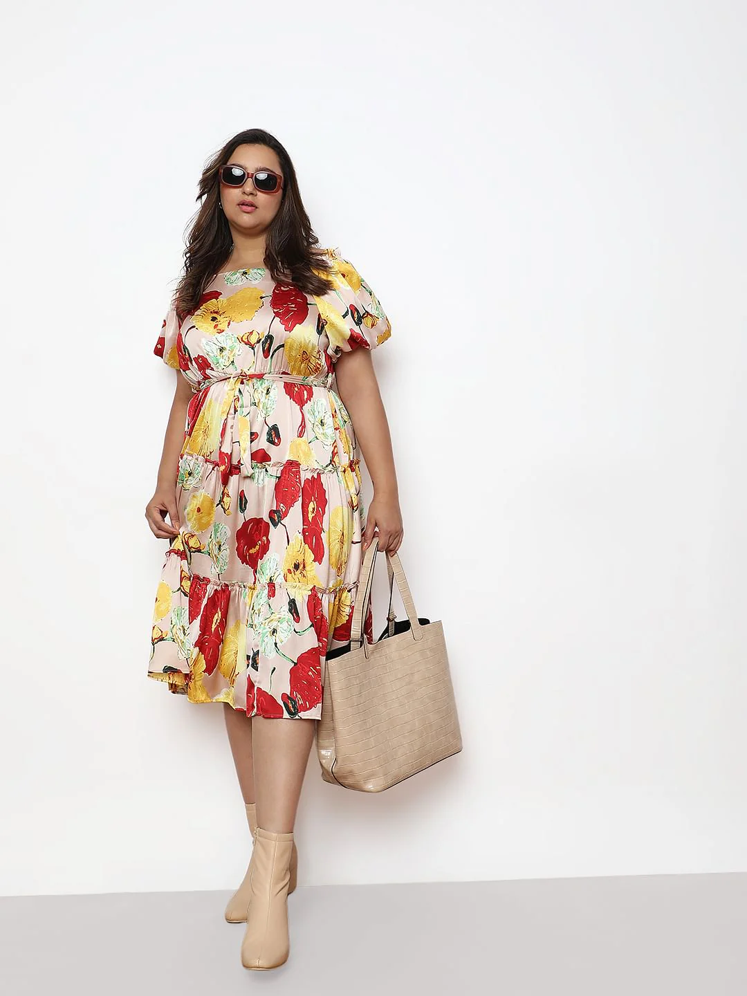 Curve Peach Floral Print Shift Dress