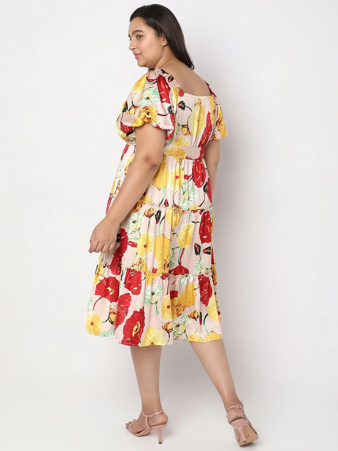 Curve Peach Floral Print Shift Dress - Image 4