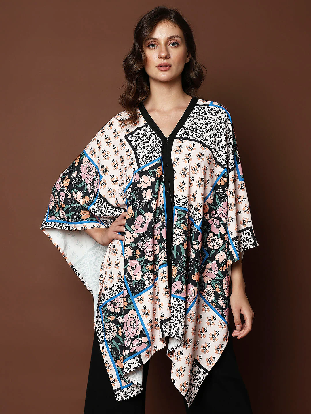 Beige Printed Multi-Style Poncho Top - Image 3
